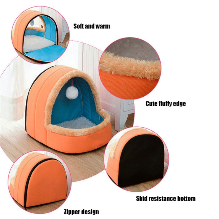 Pet Dog Cat  Warm Soft Bed Pet Cushion Dog Kennel Cat Castle Foldable Puppy House with Toy Ball, L