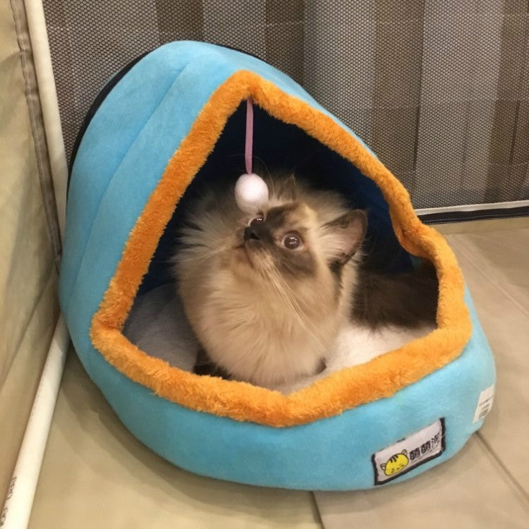 Pet Dog Cat  Warm Soft Bed Pet Cushion Dog Kennel Cat Castle Foldable Puppy House with Toy Ball, L