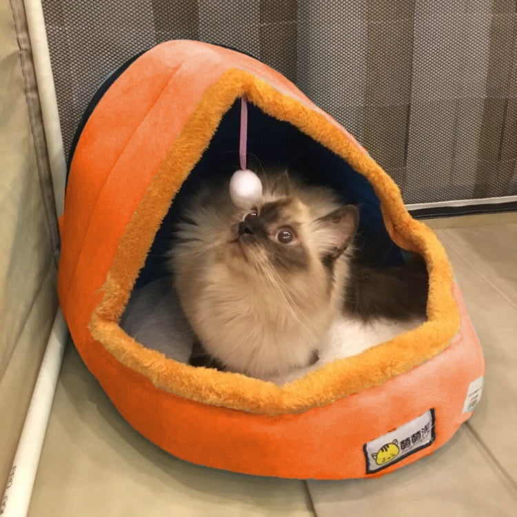 Pet Dog Cat  Warm Soft Bed Pet Cushion Dog Kennel Cat Castle Foldable Puppy House with Toy Ball, L