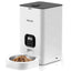 Intelligent automatic double meal feeder for pets with voice playback and dual power supply, includes stainless steel food plate and desiccant box.