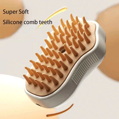 Cat steam brush with super soft silicone comb teeth for easy grooming and detangling.